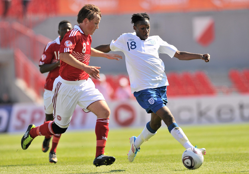 Blair Turgott in action for England U17s against Denmark